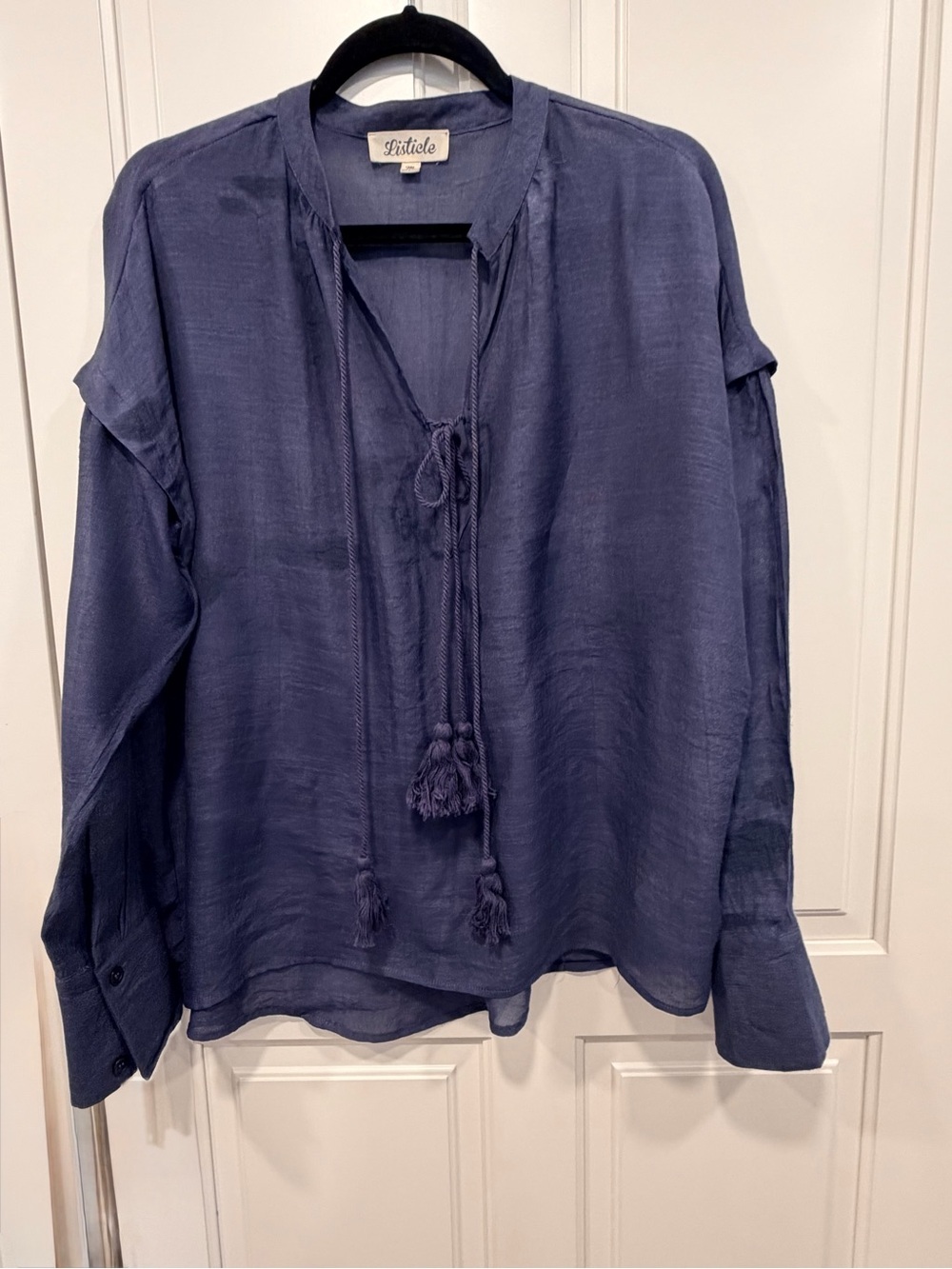 Listicle Navy Tassel Tie Blouse - Women’s Navy Top